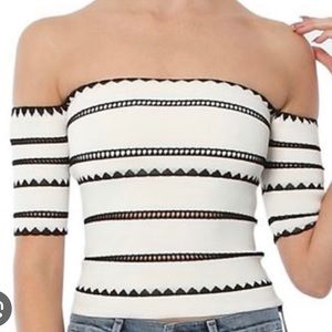 Ronny Kobo off the shoulder black and white top
